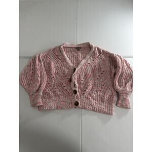 Cupcake Clothing Ltd Pink Multicolor Crop Knit Cardigan Sweater Boho Womens L